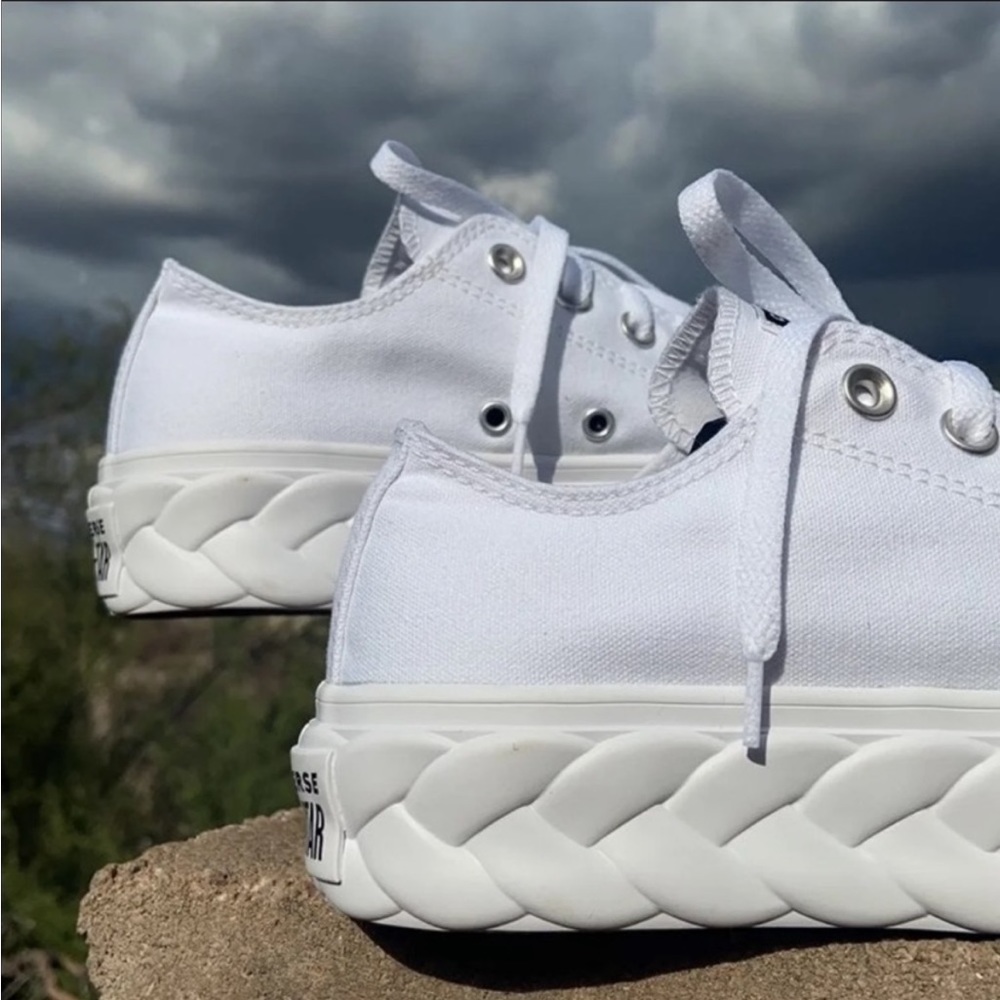 👟 New Cable Lift Converse CTAS OX Platform Braided Sole White Canvas Sneakers - Picture 13 of 15